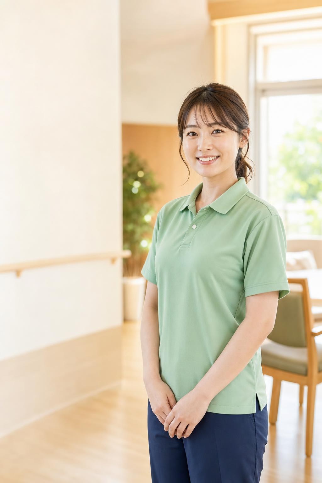 笑顔で働く介護職の女性